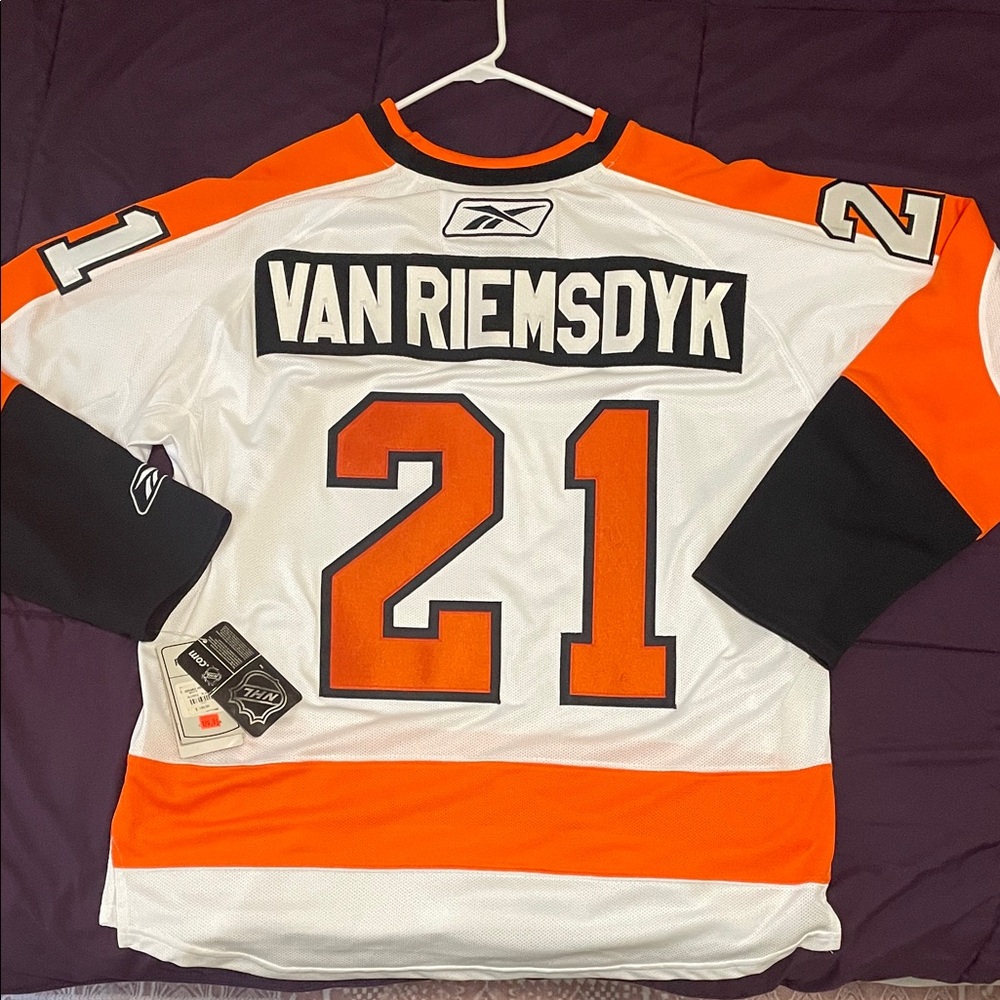 James Van Riemsdyk- Reebok White and Orange Men's Hockey Jersey